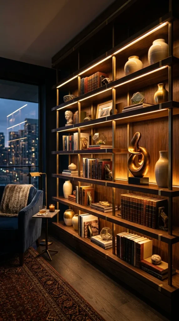 Built-In Shelves with Integrated Lighting