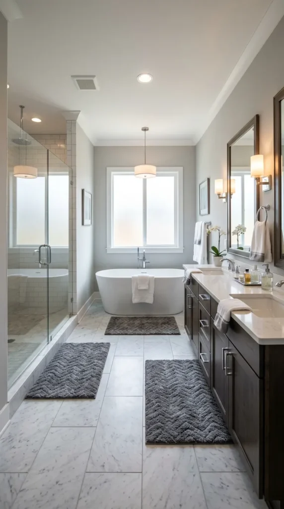Use Two Rugs in a Large Bathroom Rather Than One
