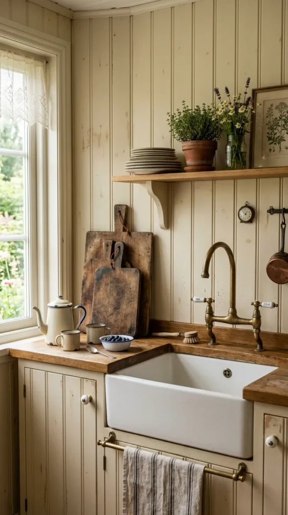 Beadboard With Vintage Hardware and Antique Accessories