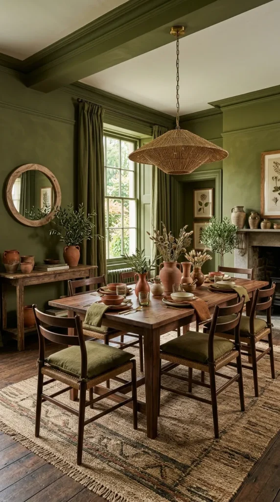 Deep Olive Green Drench With Terracotta Accents