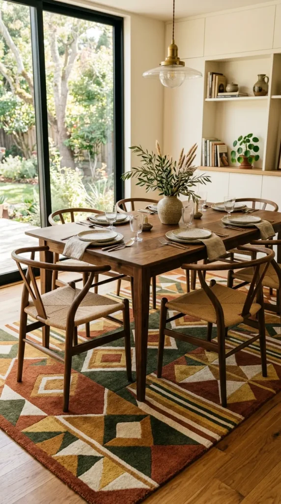 Use a Geometric Rug Under the Dining Table