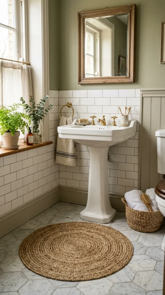 Consider a Round Rug in Front of a Pedestal Basin