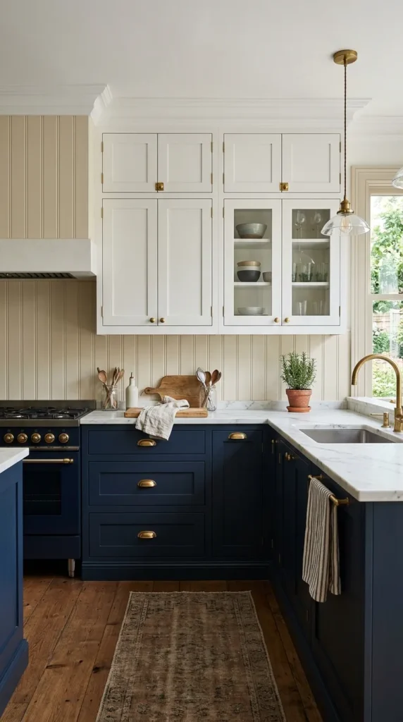 Beadboard in a Two Tone Kitchen for Color Contrast