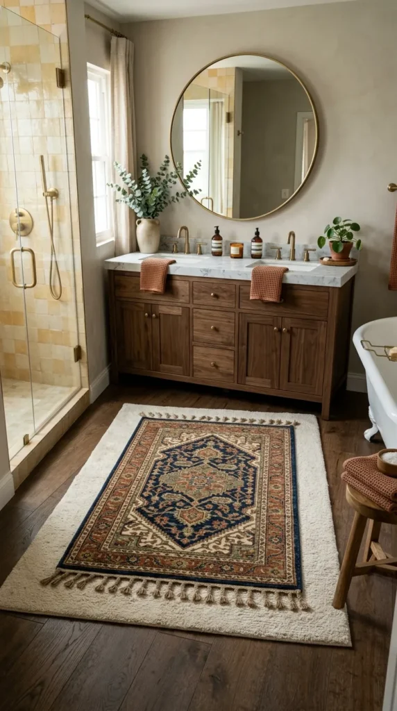 Layer a Small Rug Over a Larger Bath Mat