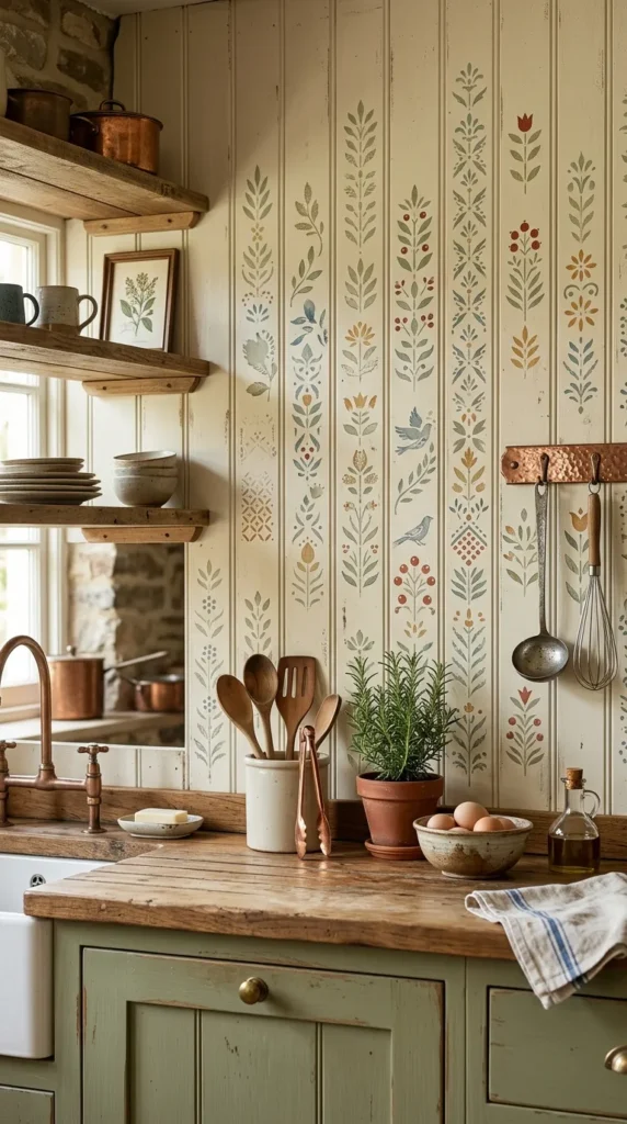 Painted Beadboard With a Stenciled Pattern