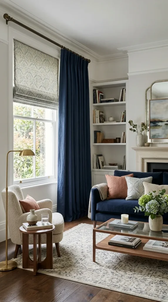 Roman Blinds with Curtain Panels