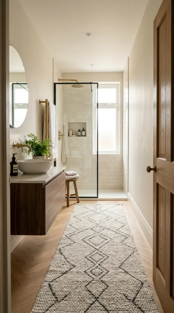 Use a Long Runner in a Narrow Bathroom