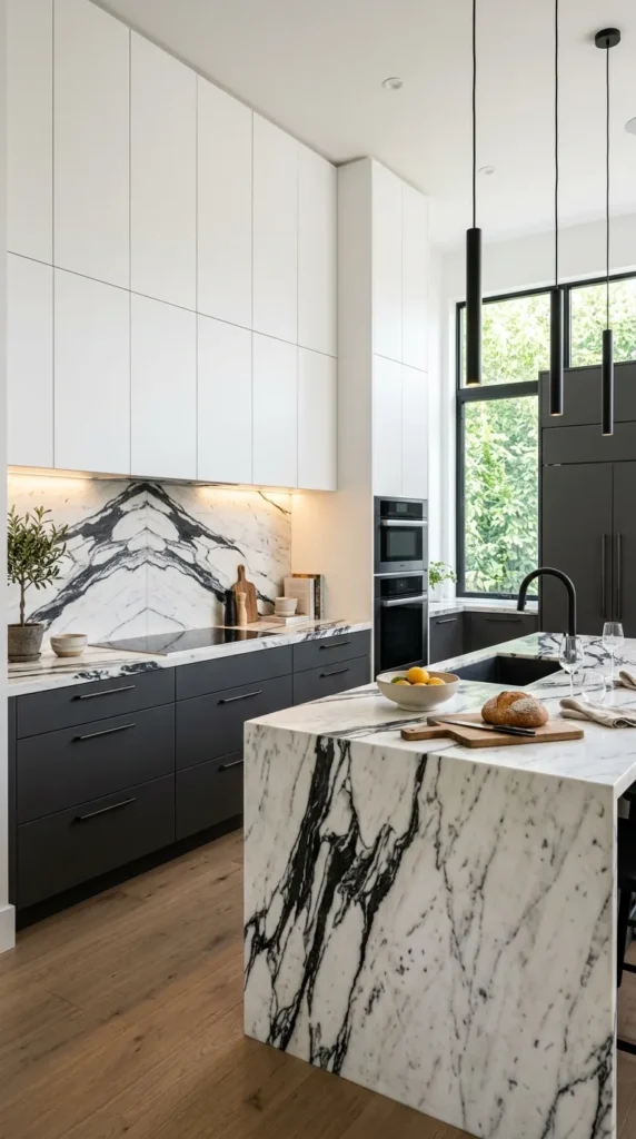Black and White Countertops with Two-Tone Cabinetry