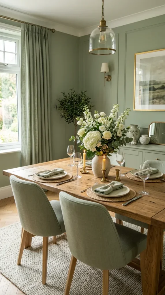 Deep Sage Green With Linen Curtains in the Same Family