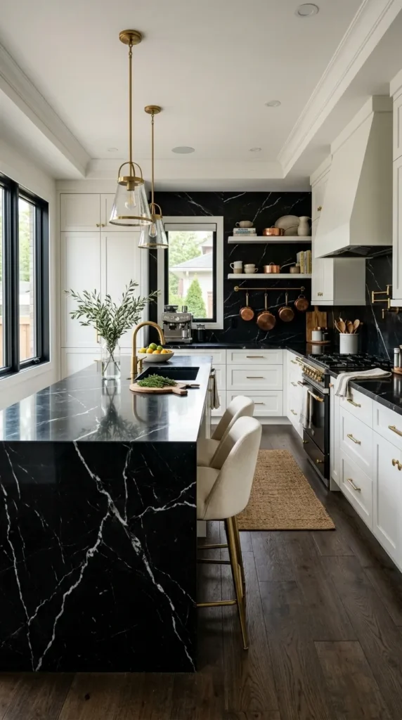 Black and White Marble Countertops with Veining