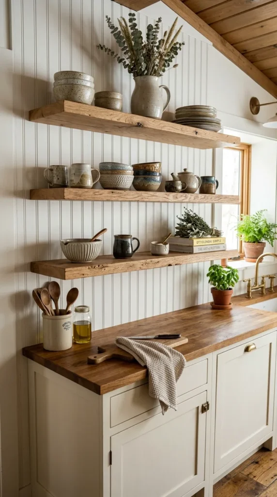Beadboard Combined With Open Shelving Above