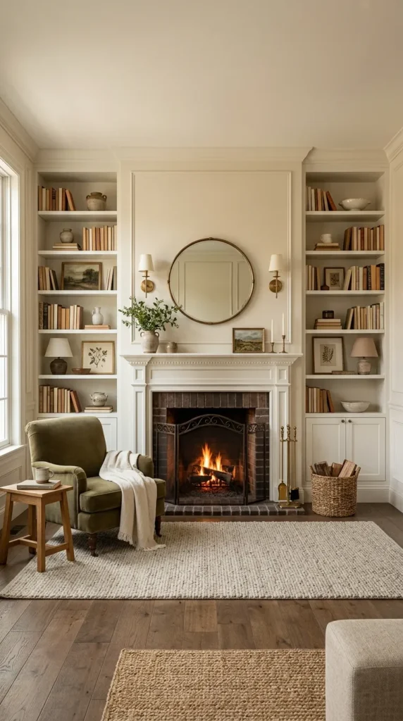 Flanking Fireplace Alcove Shelves