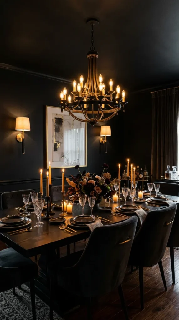 Inky Black Drench With Warm Layered Lighting