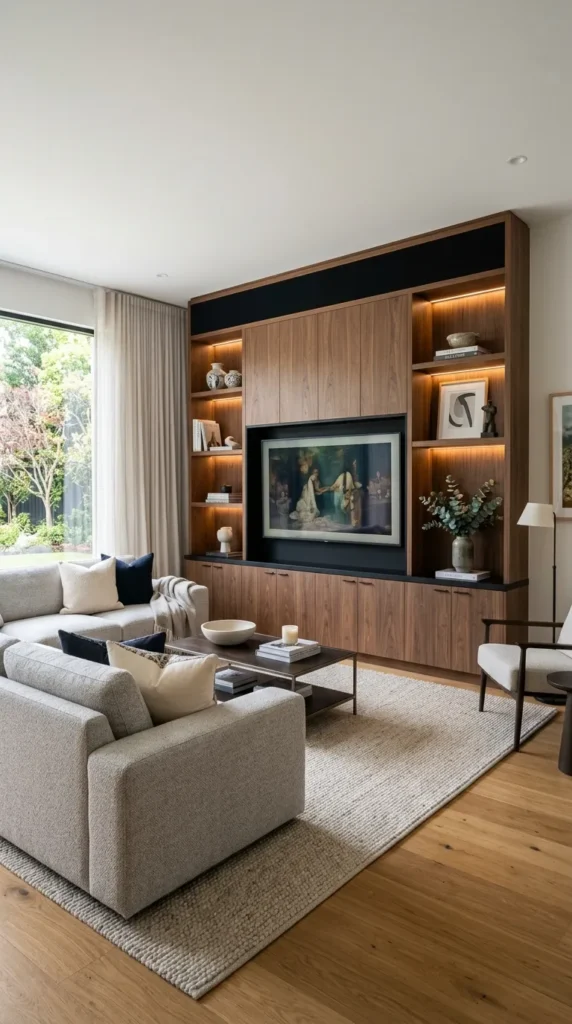 Built-In Media Wall with Concealed Storage