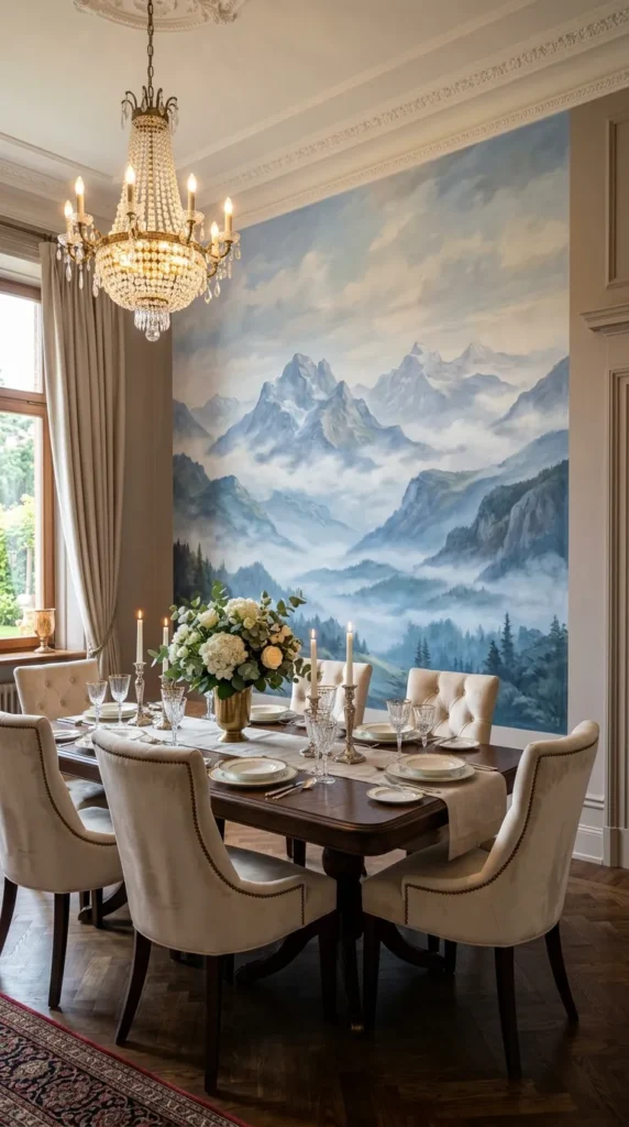 Full Wall Mural Wallpaper Behind the Dining Table