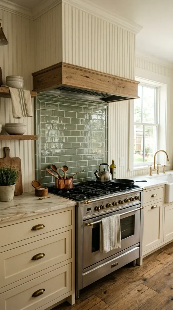 Beadboard With Subway Tile Above the Stove