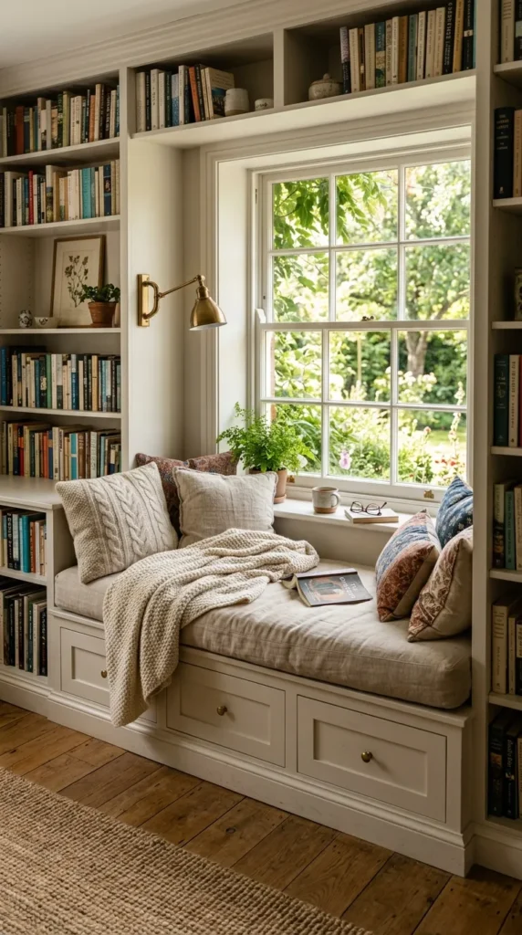 Built-In Window Seat with Surrounding Shelves