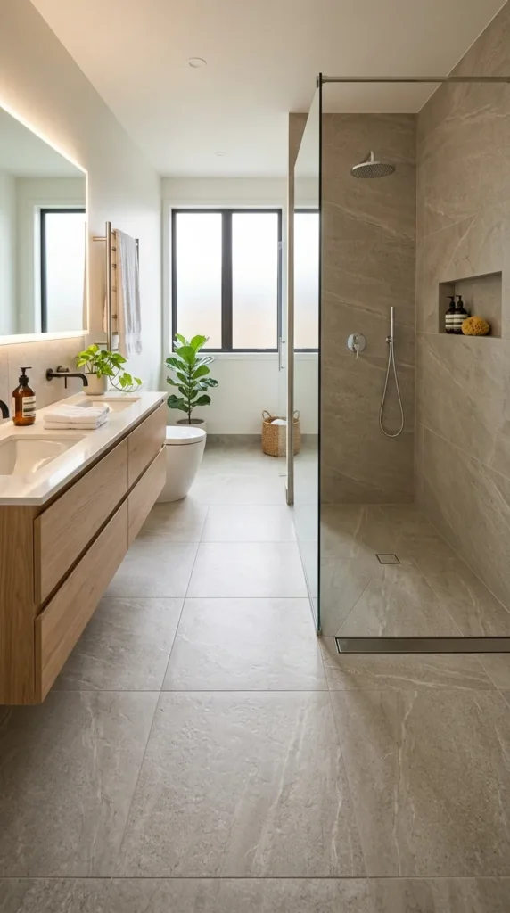 Tile the Shower and Bathroom Floor in the Same Material