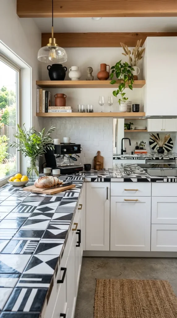 Checkerboard Black and White Tile Countertops
