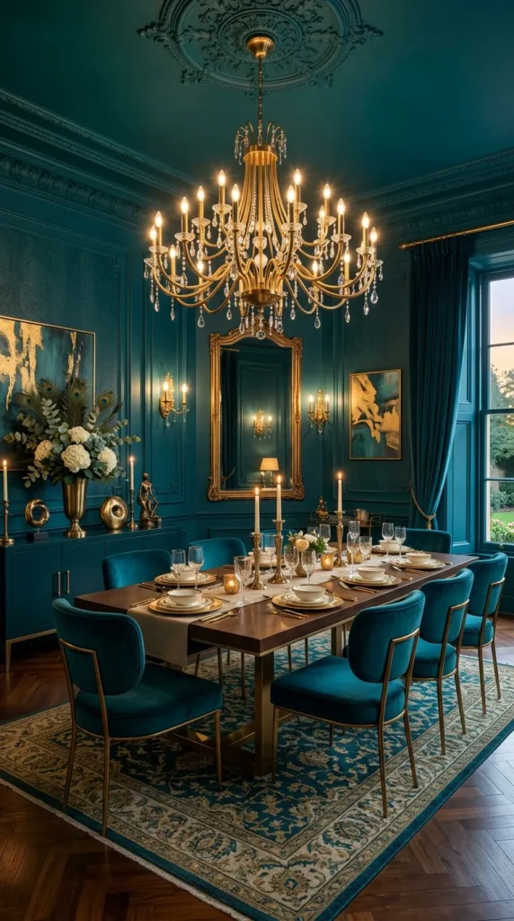 Peacock Teal From Floor to Ceiling With Brass Everywhere