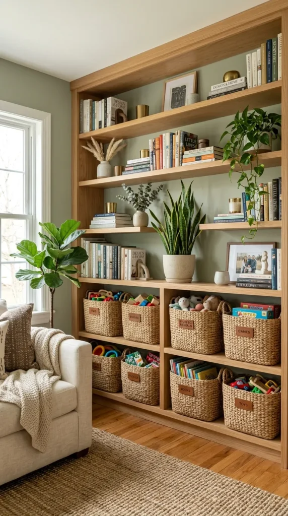 A Bookshelf Dedicated Partly to Toys and Partly to Books