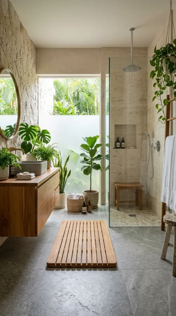  Try a Teak Bath Mat as a Non Textile Alternative