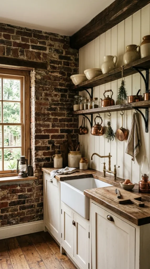 Beadboard Beside an Exposed Brick Feature Wall