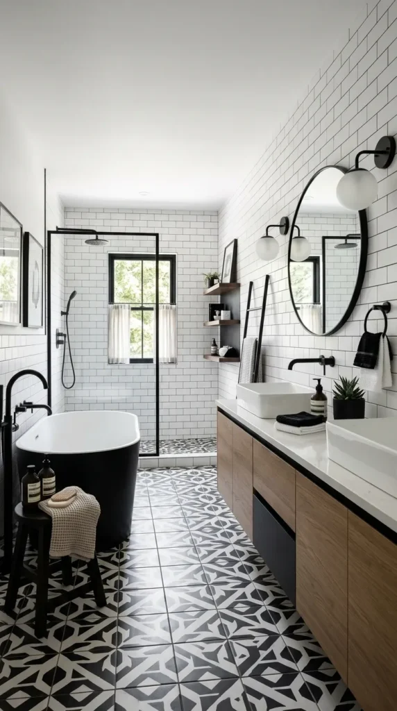 18 Bathroom Ideas That Create Beautiful, Functional Spaces 8 Black and White Contrast Bathroom
