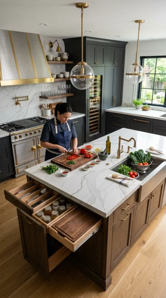The Kitchen Layout with Island and Dedicated Prep Zone