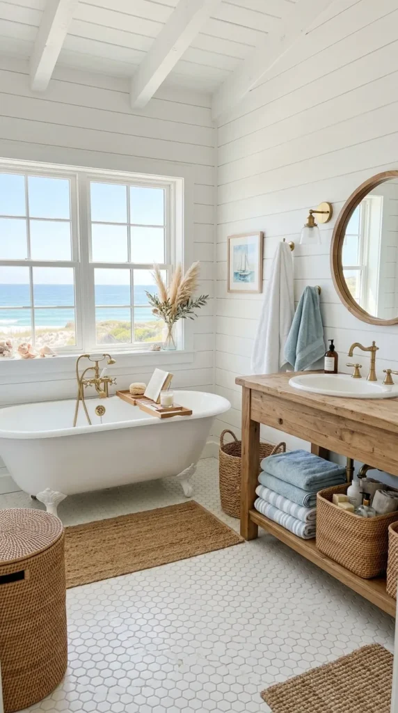 18 Bathroom Ideas That Create Beautiful, Functional Spaces 14 Coastal Bathroom with Beach Vibes