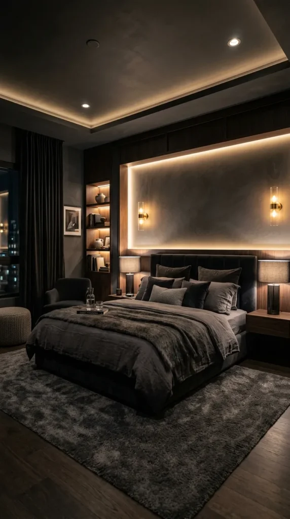 Dark Gray Bedroom with Jewel Tone Accents