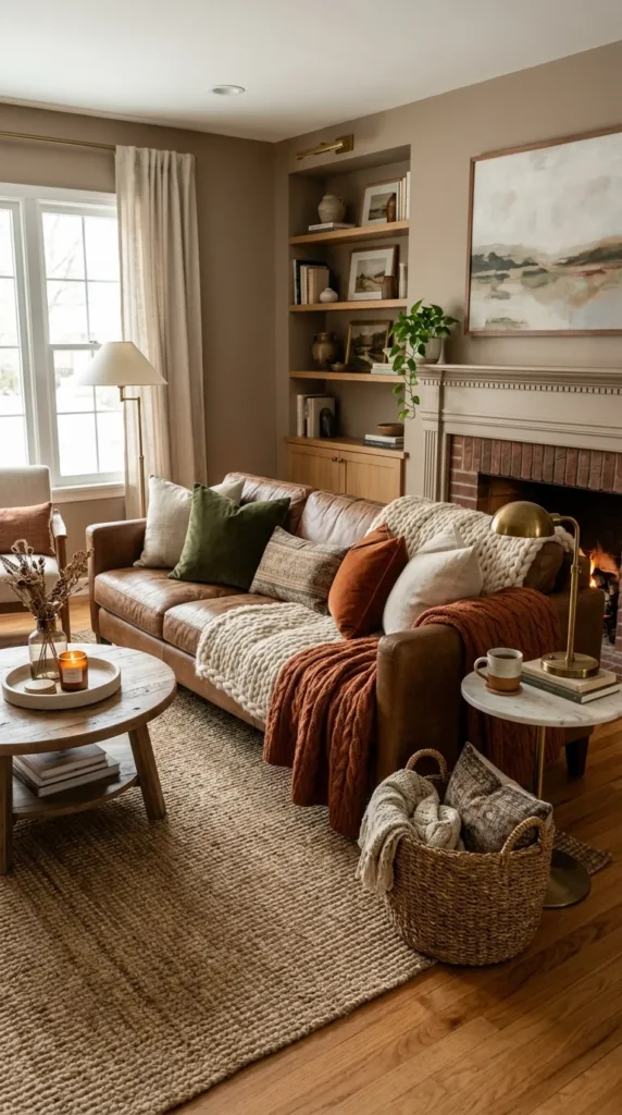  Layered Textures with Brown Couch