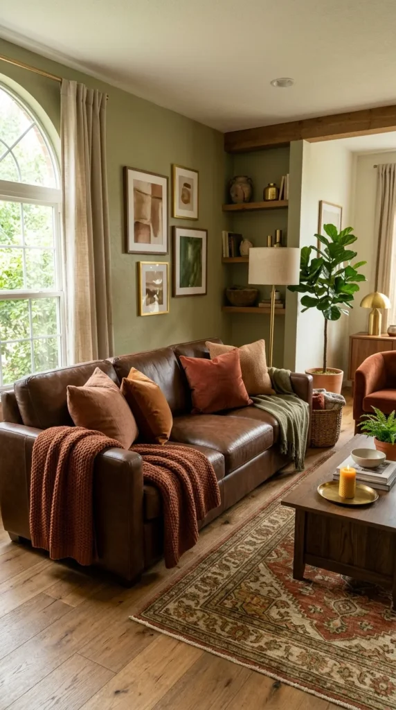 Warm Accent Colors with Brown Couch