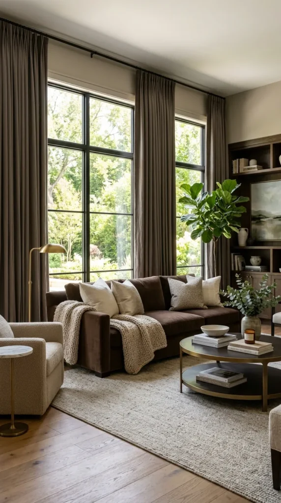 Statement Coffee Table with Brown Couch