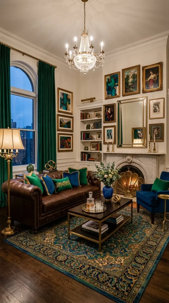 Jewel Tones with Brown Couch