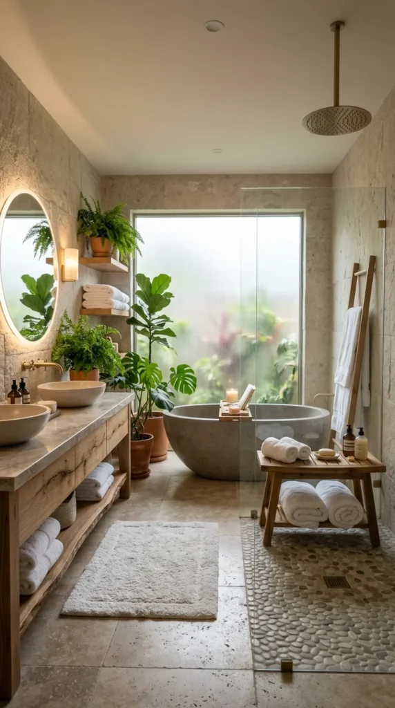 18 Bathroom Ideas That Create Beautiful, Functional Spaces 4 Spa-Inspired Bathroom with Natural Elements