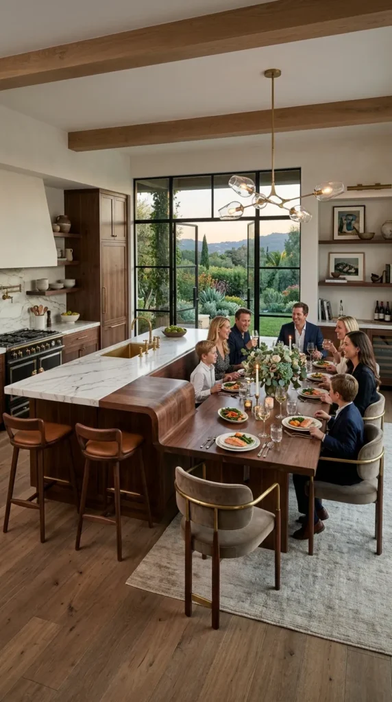 The Kitchen Island Layout with Integrated Dining Table