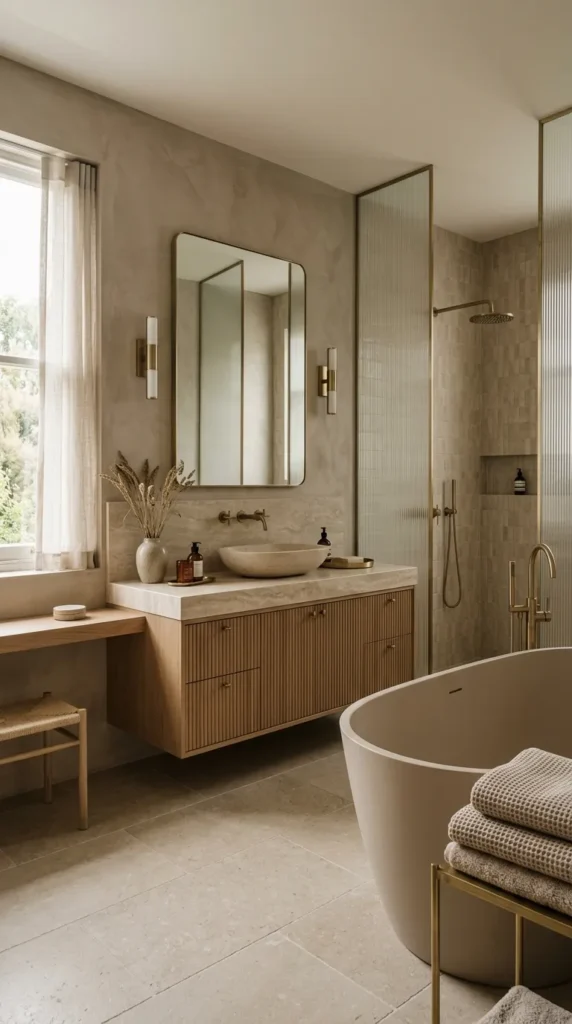 18 Bathroom Ideas That Create Beautiful, Functional Spaces 15 Monochromatic Bathroom with Tonal Layers