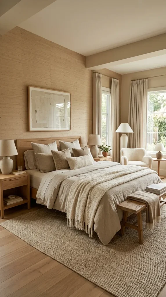 A Neutral Master Bedroom That Relies on Texture for Richness
