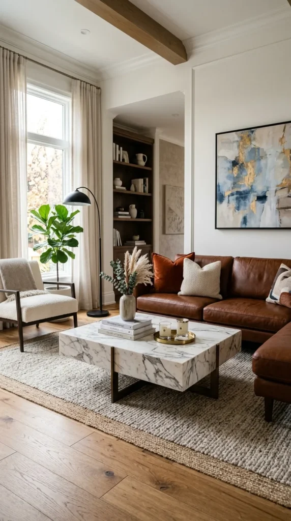 Modern Minimalist with Brown Couch