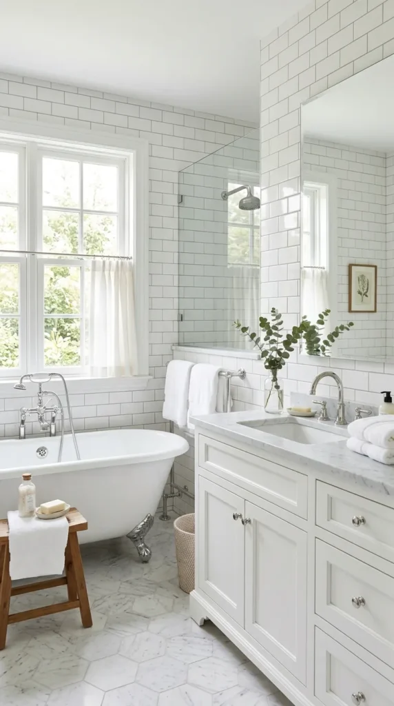 18 Bathroom Ideas That Create Beautiful, Functional Spaces 3 Classic White Bathroom with Subway Tile