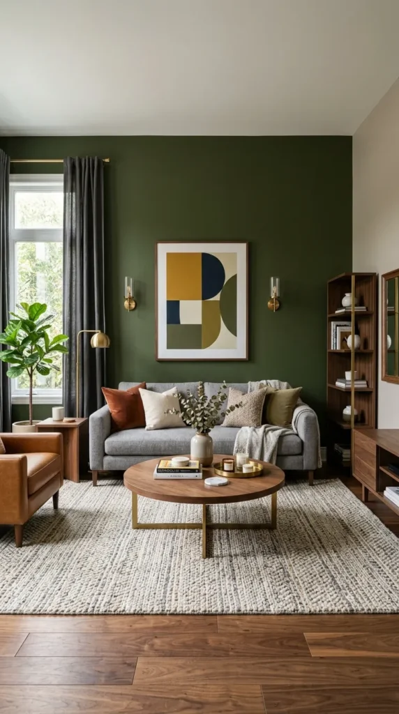 Grey Couch with Bold Accent Wall Creating Drama