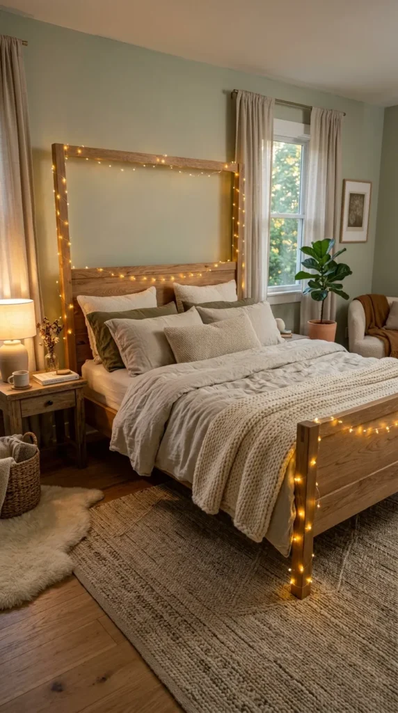 Fairy Lights Wrapped Around Bed Frame