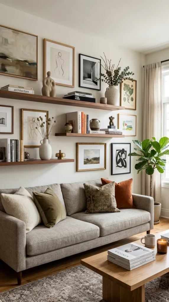 Gallery Wall Combined With Shelves
