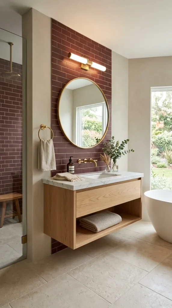 Burgundy Bathroom Tile Accents