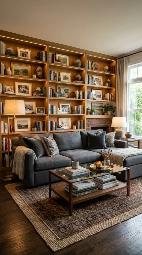 Grey Couch with Personal Collections Creating Character
