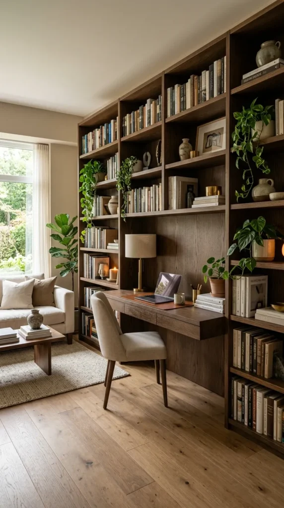 Desk in Bookshelf Creating Integrated Workspace