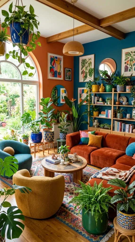 Display House Plants in Colorful Pots Throughout
