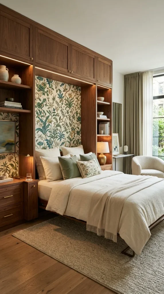 Murphy Bed with Wallpapered Interior