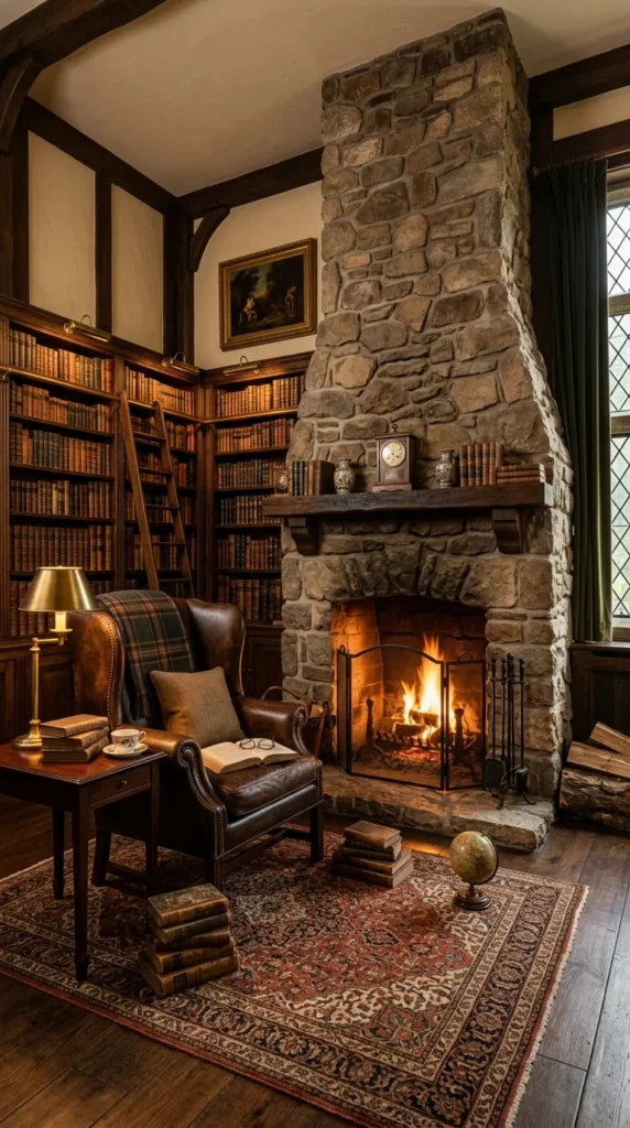 A Cozy Traditional Reading Nook With a Fireplace